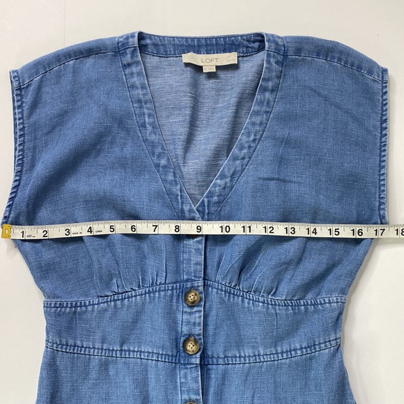 Loft Petite Chambray Button Down Flare Dress in Botanic Blue - Picture 11 of 13